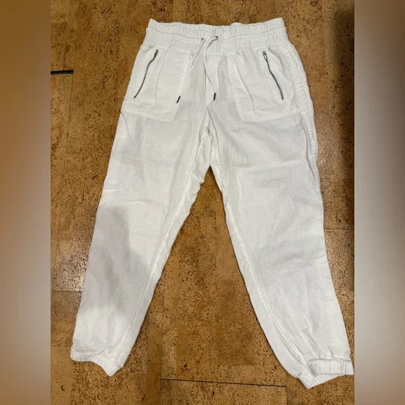 Athleta Cabo Linen Joggers Women's 8 White Chambray Pants 100% Linen Airy Beach - Picture 2 of 16